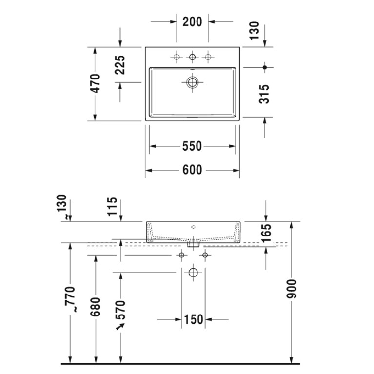 Duravit Vero Air Раковина 600мм, с переливом, с площадкой, с 3 отв. под смеситель, на столешницу, Цвет белый