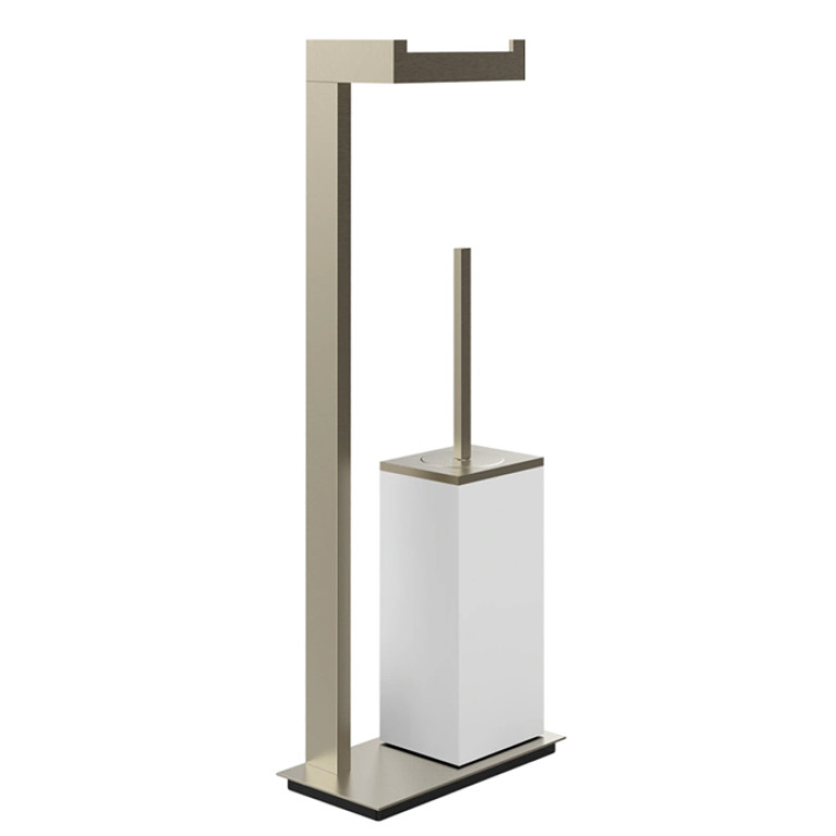 Gessi Rettangolo Стойка с держателем для туалетной бумаги и ершиком, напольная, цвет: Finox/белый