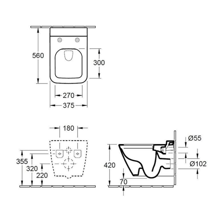 VilleroyBoch Finion Унитаз подвесной 375*560*350, CeramicPlus, цвет  альпийский белый