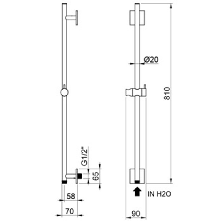 ALMAR Штанга душевая настенная 81 см с держателем для лейки и встроенным выводом, цвет нержавеющая сталь брашированная AISI 316