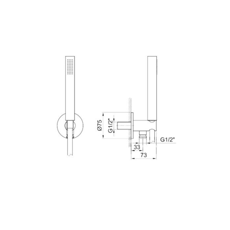 Fantini AL/23 Душевой набор: вывод воды 1/2&rdquo;, шланг 150 см, ручная лейка FIT, держатель для лейки, цвет: хром