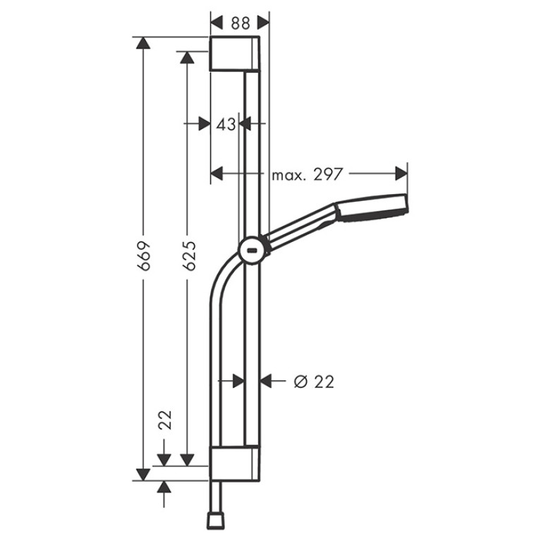 HANSGROHE PULSIFY Душевой набор с штангой 650 мм., ручным душем &Oslash;105 мм. 3jet Relaxation и шлангом 1600 мм., цвет черный матовый