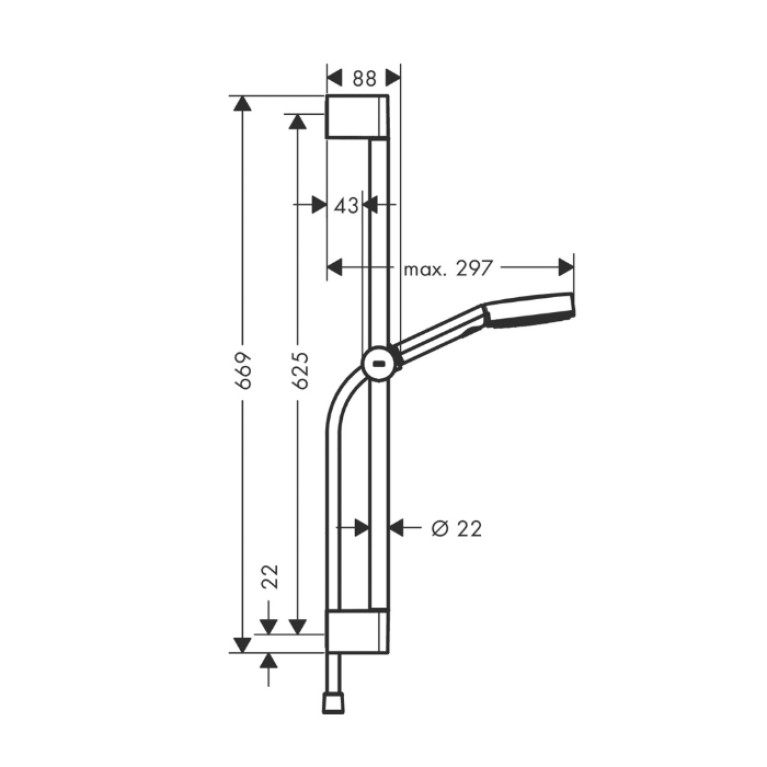 HANSGROHE PULSIFY Душевой набор с штангой 650 мм., ручным душем &Oslash;105 мм. 3jet Relaxation и шлангом 1600 мм., цвет белый матовый