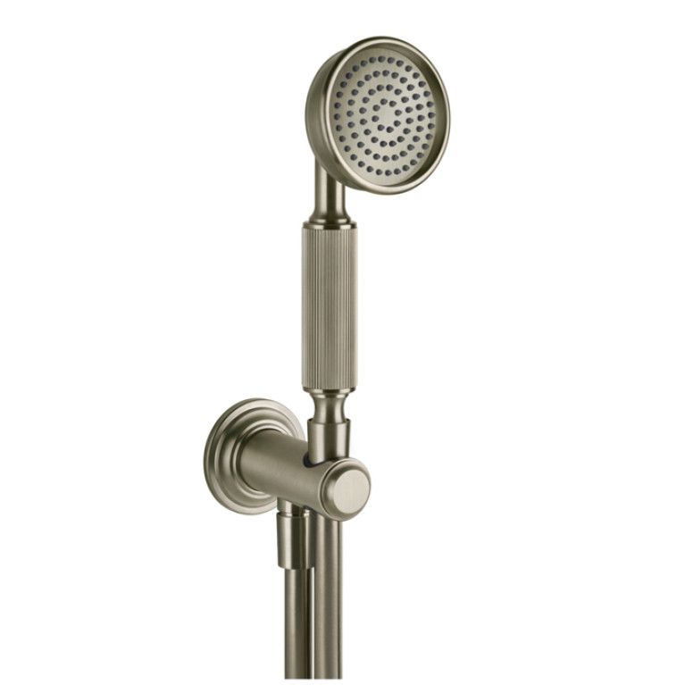 GESSI VENTI20 Комплект для душа с ручным душем, шлангом 1500 мм., держателем с подводом воды, цвет Finox Brushed Nickel