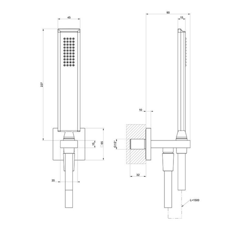 Gessi Eleganza Душевой комплект, состоящий из вывода воды, держателя, шланг черный 1,50 м и лейки, цвет: Antique Brass