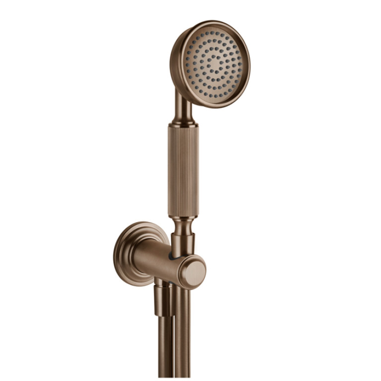 GESSI VENTI20 Комплект для душа с ручным душем, шлангом 1500 мм., держателем с подводом воды, цвет Copper Brushed PVD