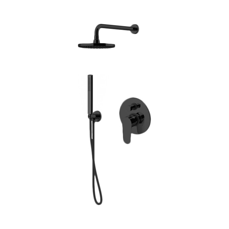 Gattoni H2Omix7000 Компл для душа со встр смесителем на 2 выхода, руч душем 6386/PD с держ. и верхним душем 250 мм, цвет Nero Opaco (Снято с пр-ва)