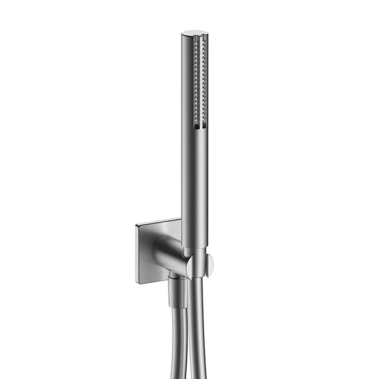 Fantini Milano Душевой набор: вывод воды 1/2&rdquo;, шланг 150 см, ручная лейка FIT, держатель для лейки, цвет: матовая натуральная сталь