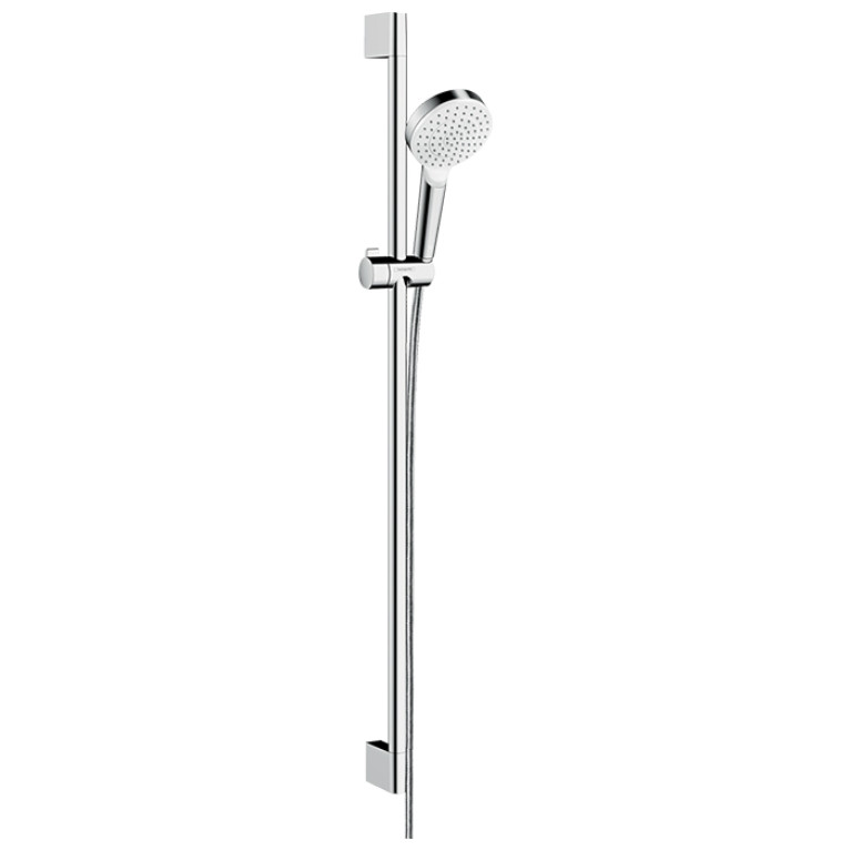 HG Crometta Vario Unica Душевой набор: штанга 900mm, ручной душ, 1jet (Rain), EcoSmart, шланг, цвет: белый/хром
