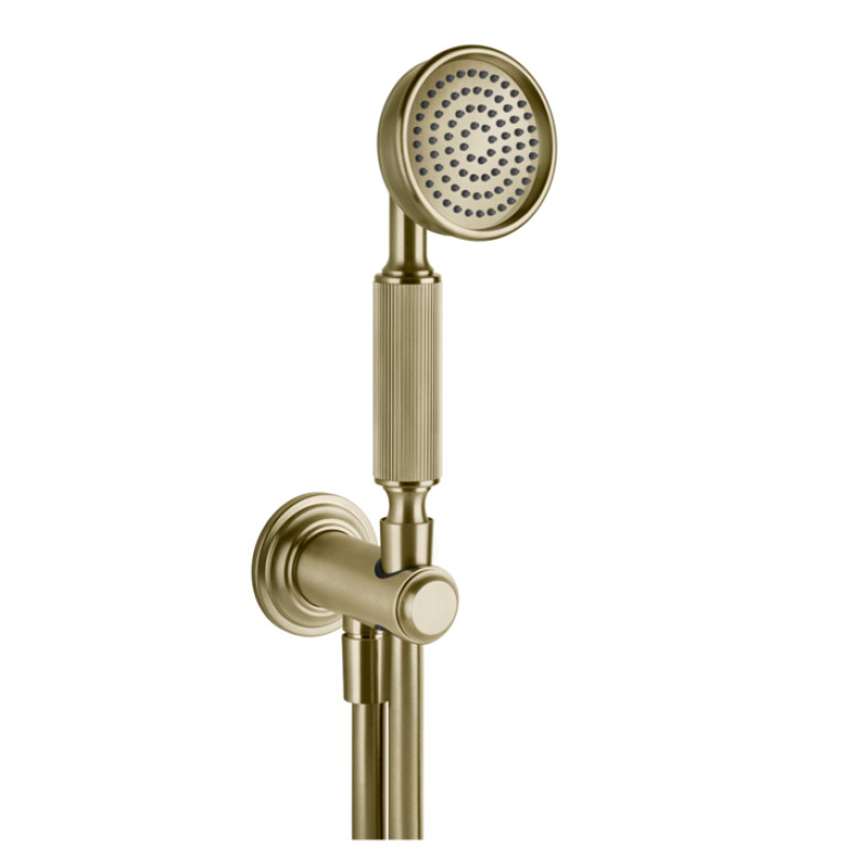 GESSI VENTI20 Комплект для душа с ручным душем, шлангом 1500 мм., держателем с подводом воды, цвет Brushed Brass PVD