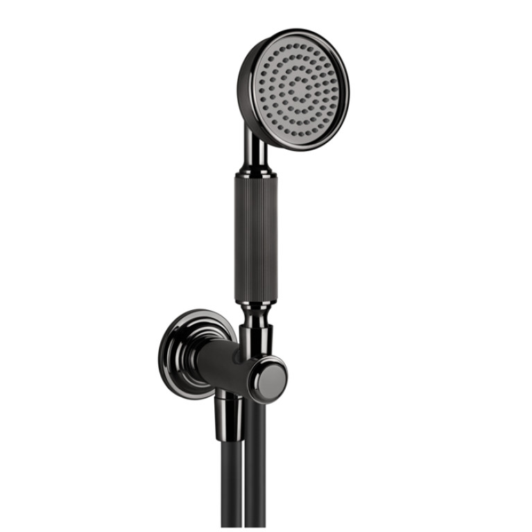 GESSI VENTI20 Комплект для душа с ручным душем, шлангом 1500 мм., держателем с подводом воды, цвет Black Metal PVD