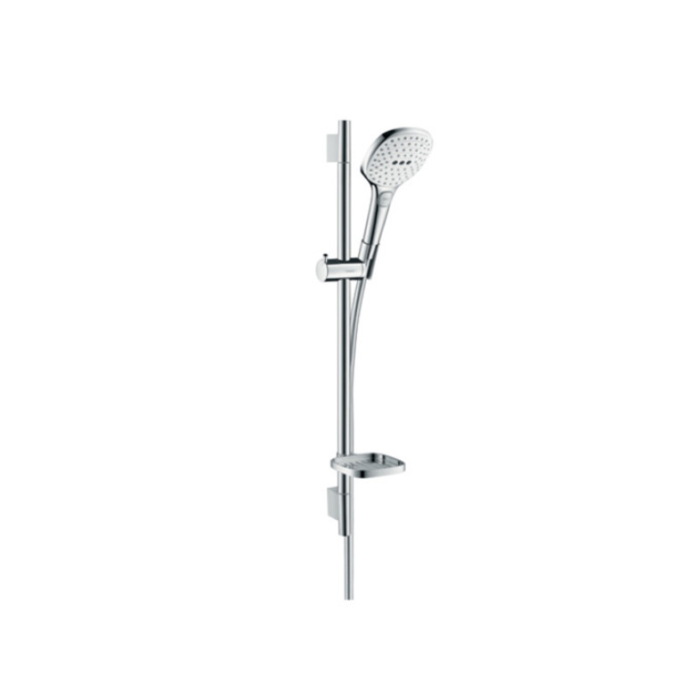 HG Raindance Select E Душевой набор: штанга 650mm, ручной душ 120, 3jet (Rain, RainAir, WhirlAir), EcoSmart, мыльница, шланг, цвет: белый/хром
