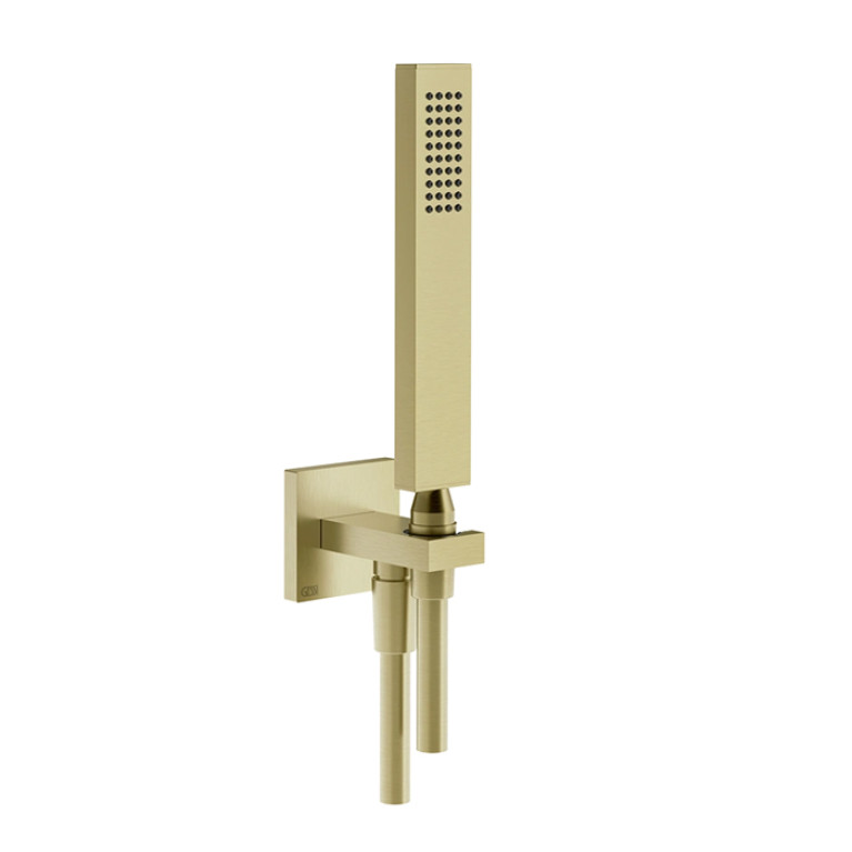 Gessi Rettangolo Душевой комплект: вывод на 1/2&rdquo;, держатель, шланг 1,5м и душевая лейка, цвет: Brushed Brass PVD