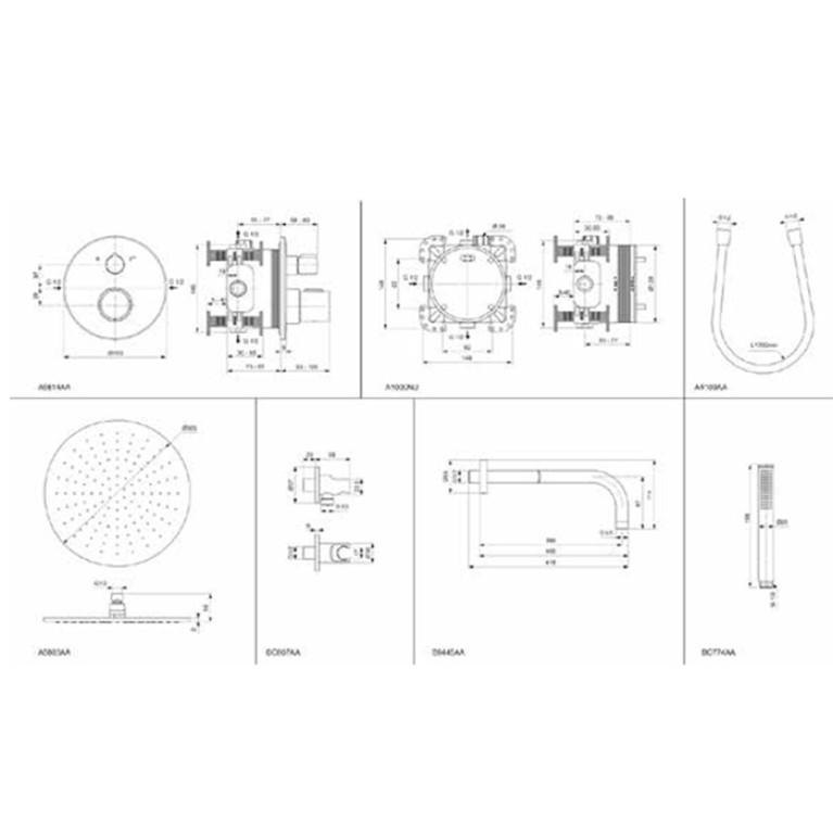 Ideal Standard Ceratherm T100 Душ комплект: встроен. термостат+наруж. часть с перекл.,  руч душ+, верх. душ: 300 мм+штанга: 400 мм цвет: хром
