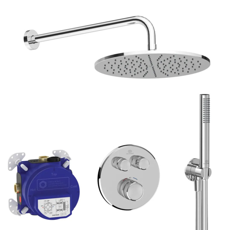 Ideal Standard Ceratherm Navigo Душ комплект: встроен. термостат+наруж. часть с перекл.,  руч душ, верх. душ: 300 мм+штанга: 400 мм цвет: хром
