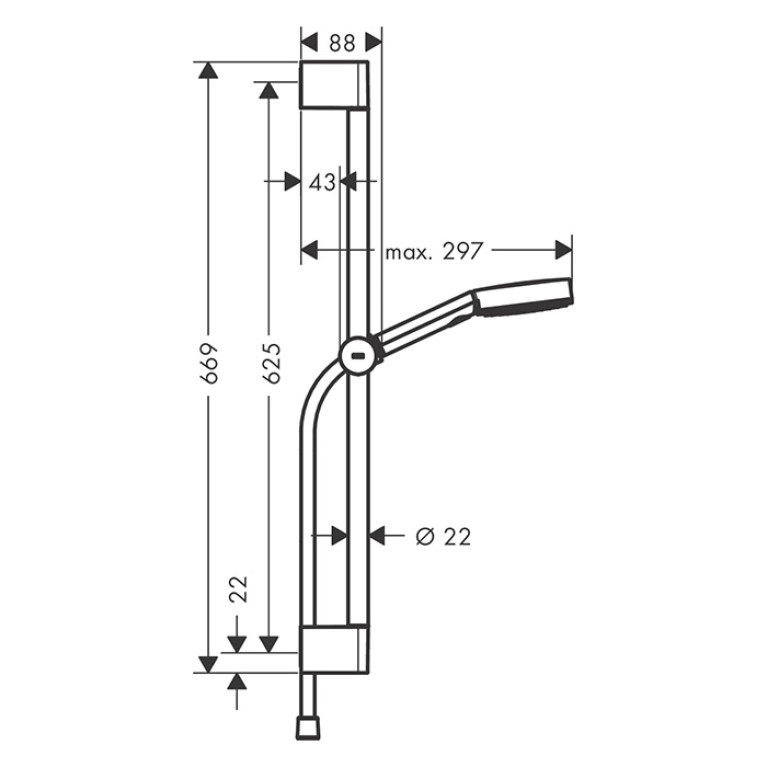 HANSGROHE PULSIFY Душевой набор с штангой 650 мм., ручным душем &Oslash;105 мм. 3jet Relaxation и шлангом 1600 мм., цвет хром