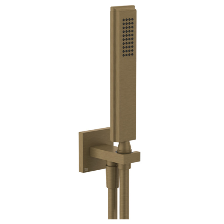 Gessi Eleganza Душевой комплект, состоящий из вывода воды, держателя, шланг черный 1,50 м и лейки, цвет: Antique Brass
