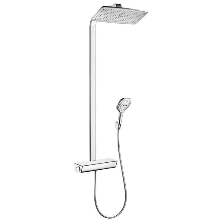 HG Raindance E Душевая система Showerpipe: верх.душ 360х190мм 1jet, ручн.душ, шланг, термостат для душа, EcoSmart, цвет: хром