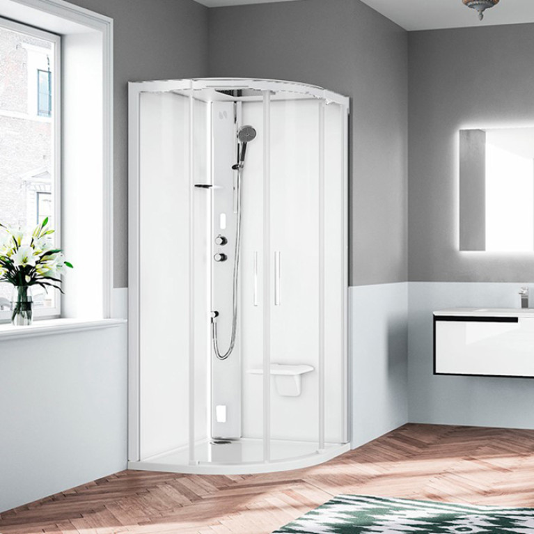 NOVELLINI GLAX Душевая кабина 900х900х2240 мм.,Hammam , смеситель термостатический, сиденье, отделка белая матовая, стекла прозрачные