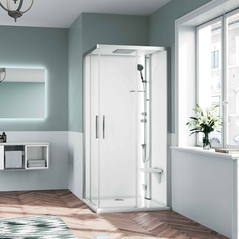 NOVELLINI GLAX Душевая кабина 900х900х2170 мм., Standart, смеситель термостатический, отделка Silver, стекла прозрачные