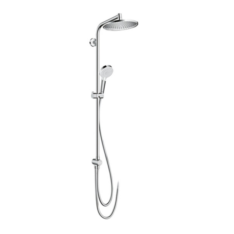 HG Crometta S Душевая система Showerpipe: верх.душ 240 1jet, ручн.душ, шланг, EcoSmart, цвет: белый/хром