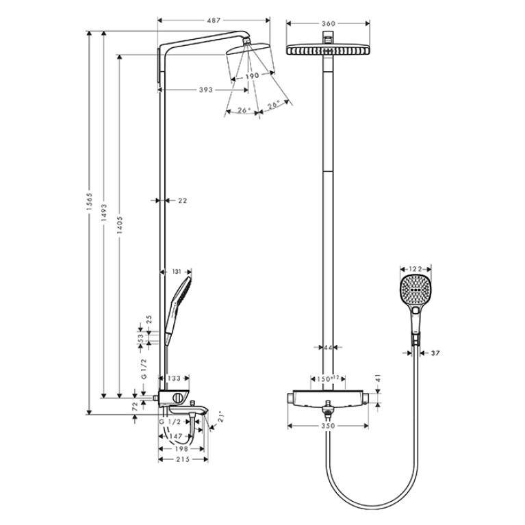 HG Raindance Select 360 Showerpipe Душевая система, диаметр 360 мм, термостат, лейка, Цвет: хром/белый.