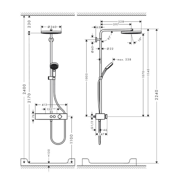 HG Pulsify S Showerpipe 260 1jet с ShowerTablet Select 400, цвет хром