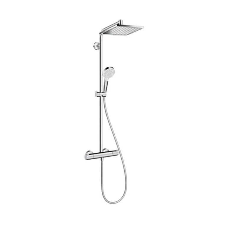 HG Crometta Showerpipe E 240: термостат для душа, стойка с верхним душем 240х240мм, ручной душ со шлангом 160мм, цвет хром