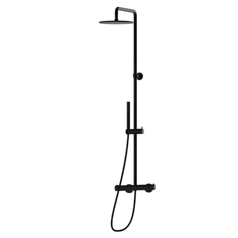 Newform Shower Душевая стойка с  термостатическим смесителем, переключателем , насадкой и душем, цвет:  черный матовый