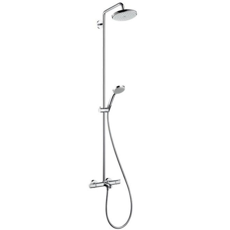 HG Croma Душевая система Showerpipe: верхний душ 220 1jet, ручной душ, термостат для ванны  излив 186мм, цвет: хром (Цена по акции со склада Эко-Душ)