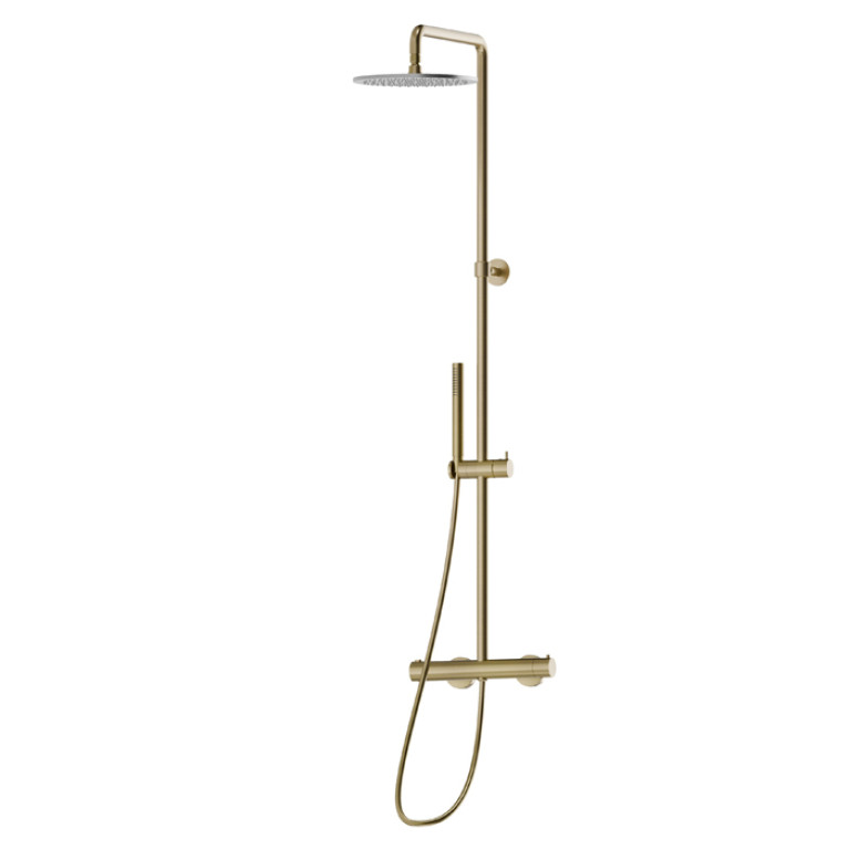 Newform X-Steel; Shower Columns Душевая стойка с  термостатическим смесителем, переключателем , насадкой и душем, цвет: PVD brushed pale gold