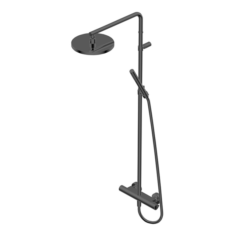 Ritmonio Shower column sets Душевая стойка, с термостат. смесителем  верхним душем из латуни D-200мм, ручным душем D-24мм, цвет: Brushed Black Chrome