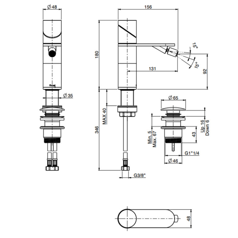 Fima Carlo Frattini SLIDE  Смеситель  для биде на 1 отв, излив 131 мм , цвет: STAINLESS STEEL
