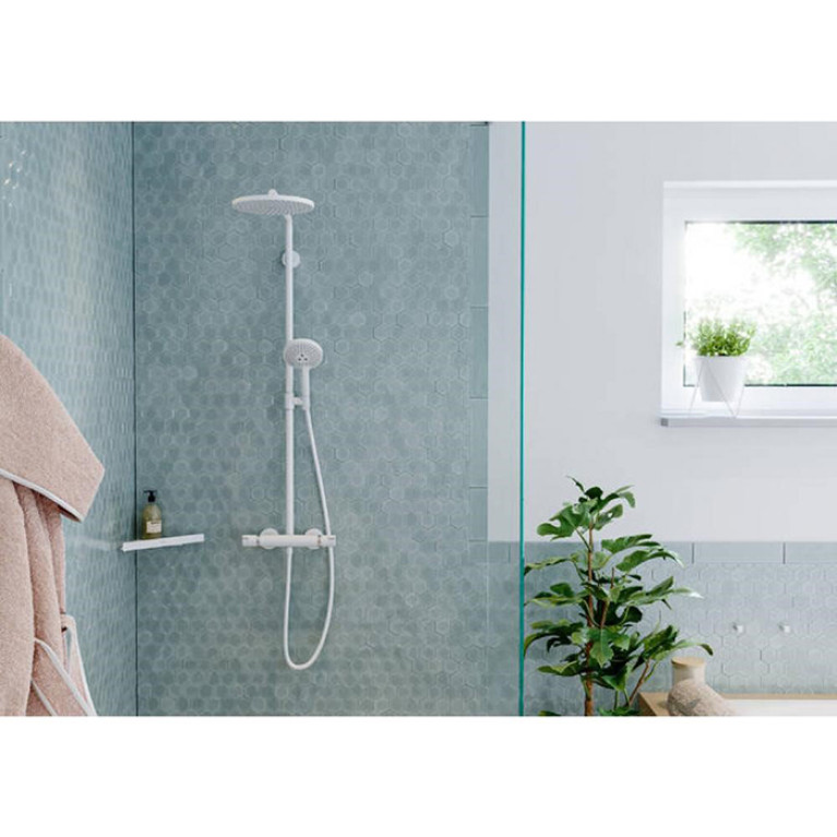 HG Croma Select S Showerpipe 280 1jet EcoSmart 9 л/мин с термостатом и ручным душем Raindance Select S 120 3jet, цвет белый матовый