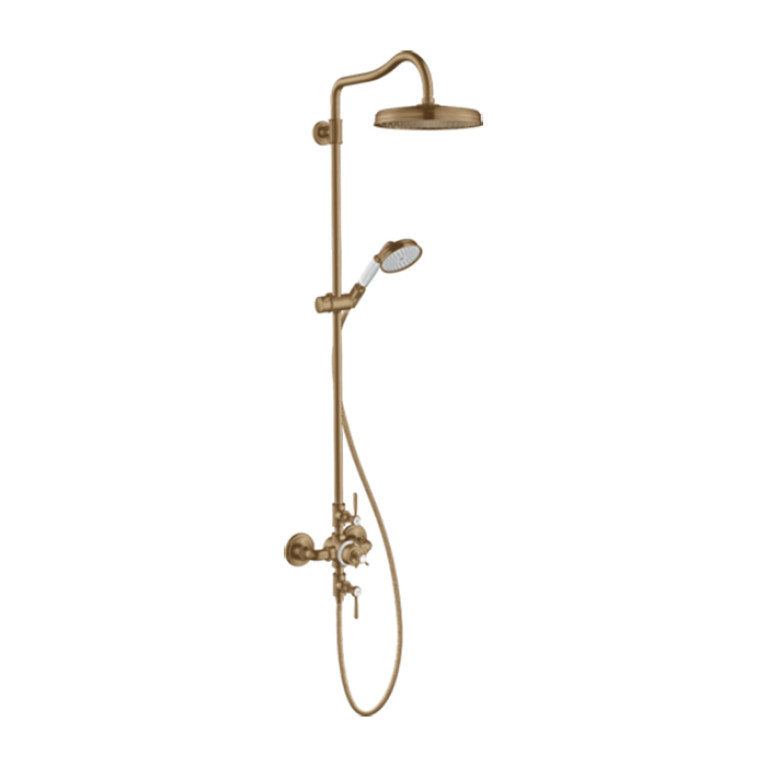 Axor Montreux Showerpipe Душевая стойка с термостатом и верхним душем 1jet, душ: d240 мм, шлангом и ручным душем, цвет: шлифованная бронза