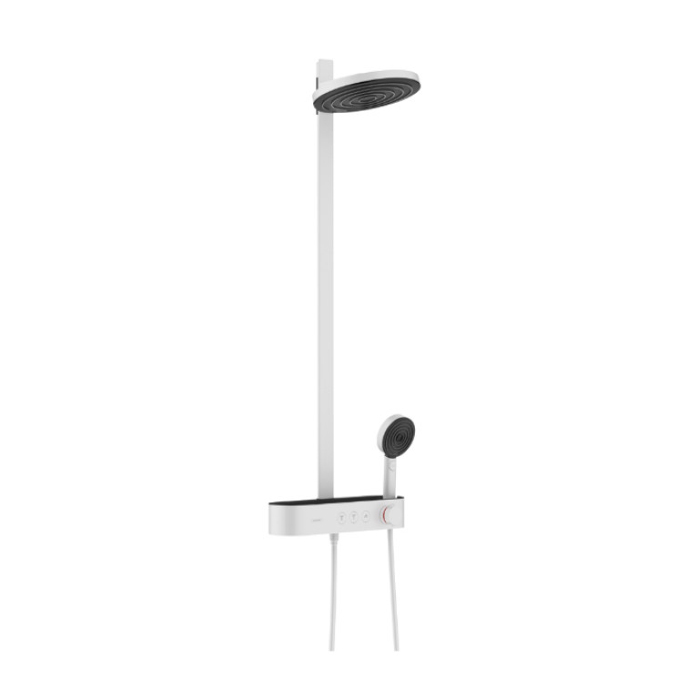 HANSGROHE PULSIFY Душевая стойка с термостатическим смесителем, верхним душем &Oslash;260 мм с 2 режимами, ручным душем и шлангом, цвет белый матовый