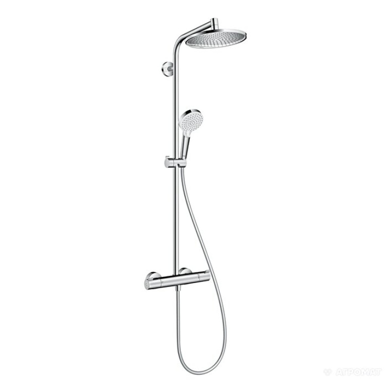 HG Crometta Showerpipe S 240: термостат для душа, стойка с верхним душем 240мм, ручной душ со шлангом 160мм, цвет хром