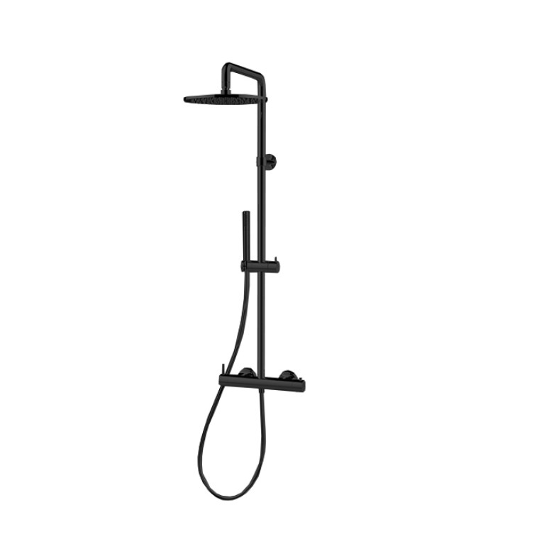 Newform Shower Душевая стойка  со смесителем в комплекте с переключателем, верхним душем и ручным душем, цвет:  черный матовый