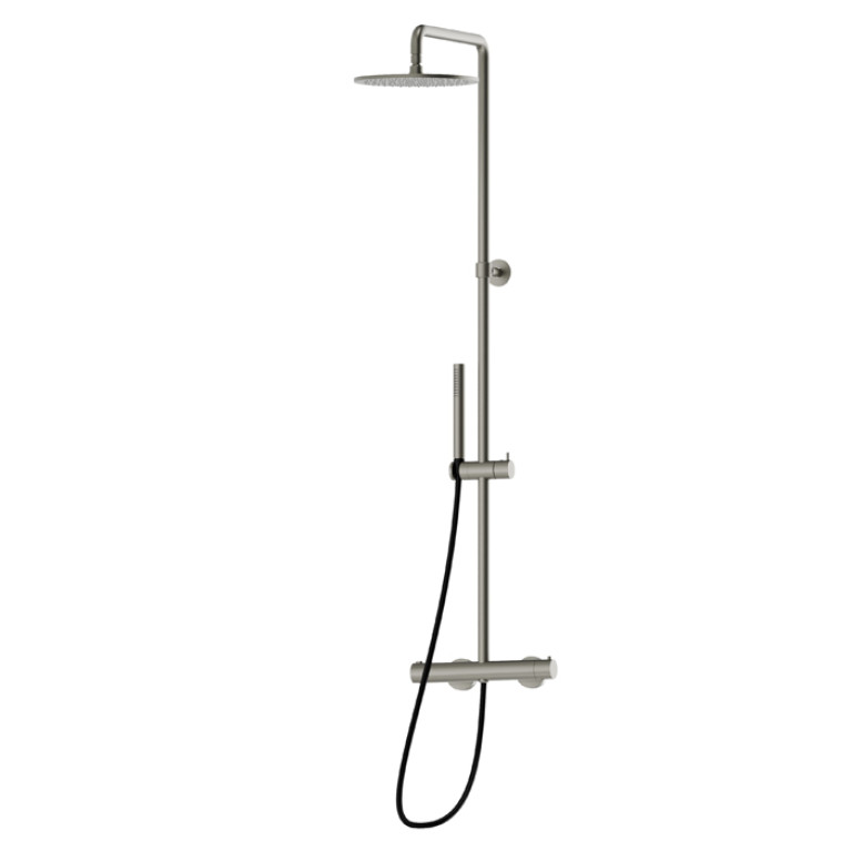Newform Shower Душевая стойка с  термостатическим смесителем, переключателем , насадкой и душем, цвет:  titanium satin