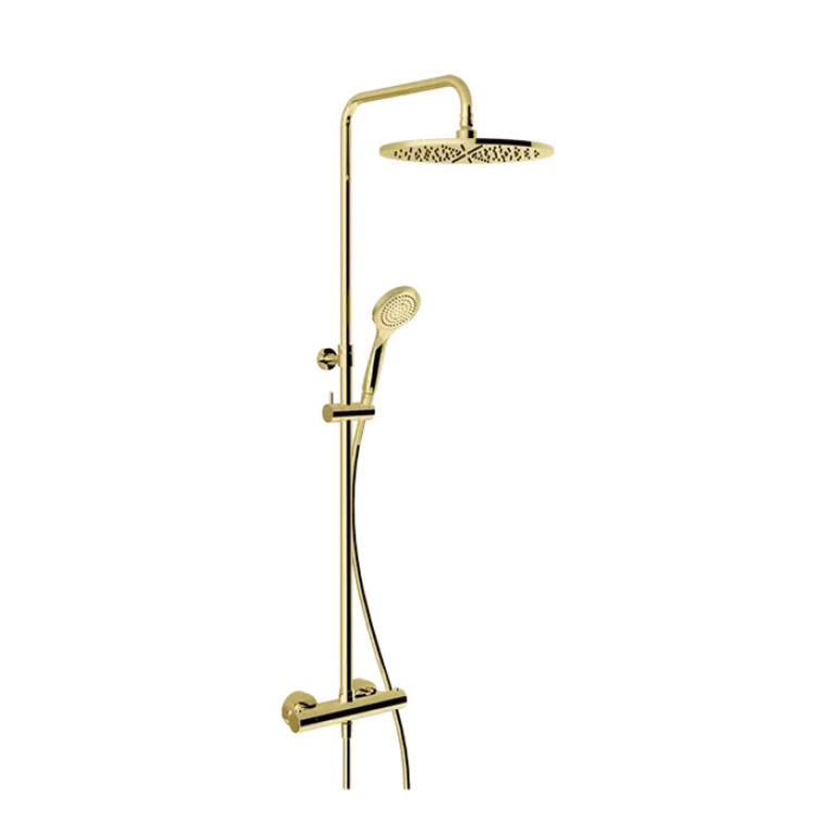 GESSI MINIMALISTIC SHOWER Душевая стойка с термостатическим смесителем, верхним душем &Oslash;300 мм., ручным душем и шлангом 1500 мм, цвет Gold PVD