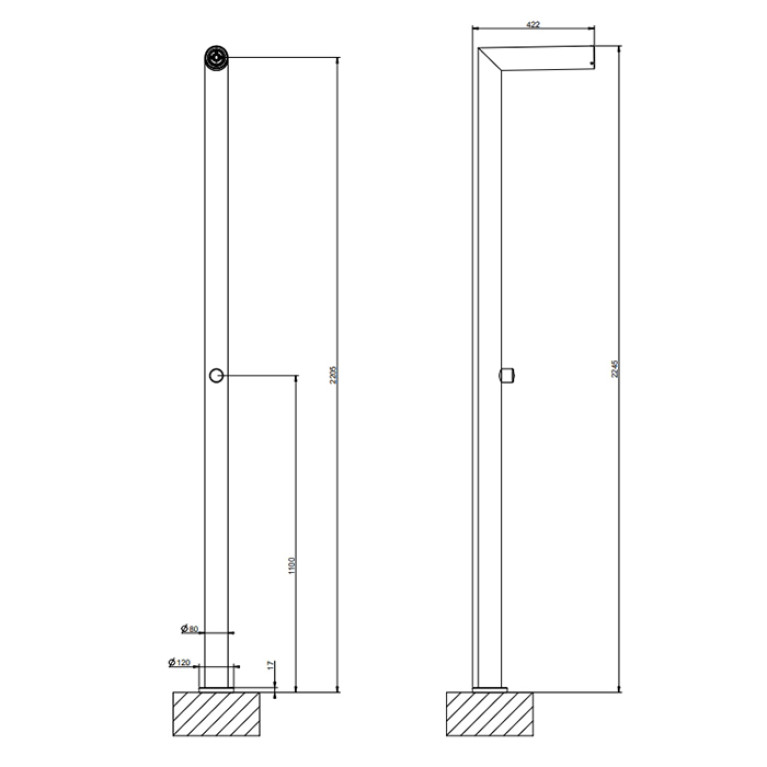 GESSI OUTDOOR Душевая стойка для установки на улице, напольная, на 1 выход, без ручки и верхнего душа, внешняя часть, цвет Steel Brushed