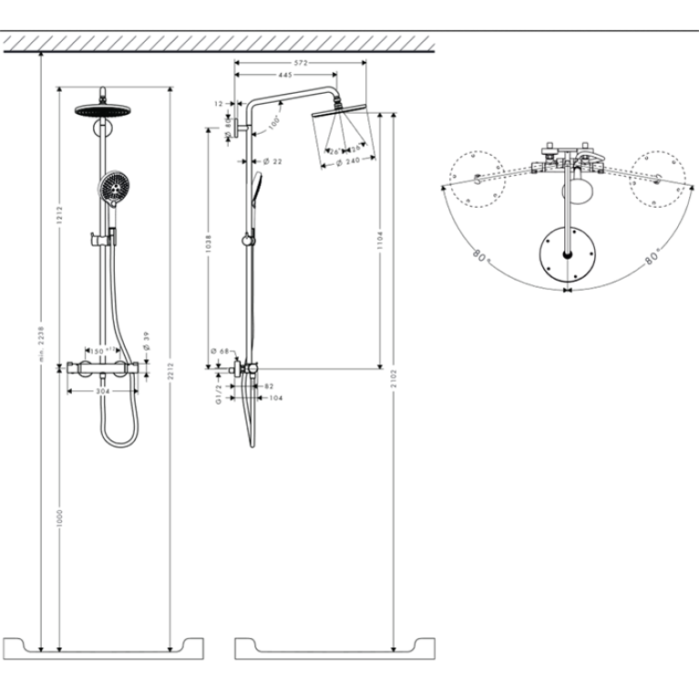 HG Raindance S Душевая система Showerpipe: верх.душ 240 1jet, ручн.душ, шланг, термостат, цвет: хром