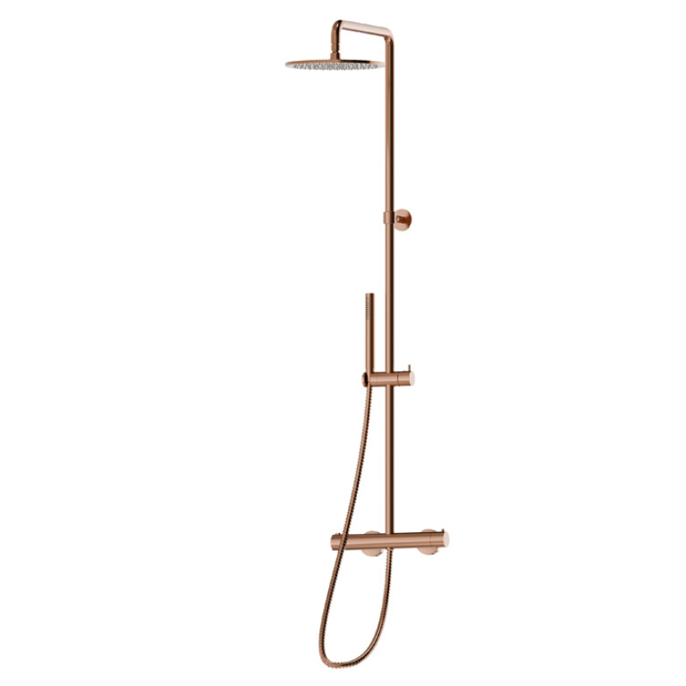 Newform Delta Zero; XT ; Shower Columns Душевая стойка с  термостатическим смесителем, переключателем , насадкой и душем, цвет:  PVD copper bronze