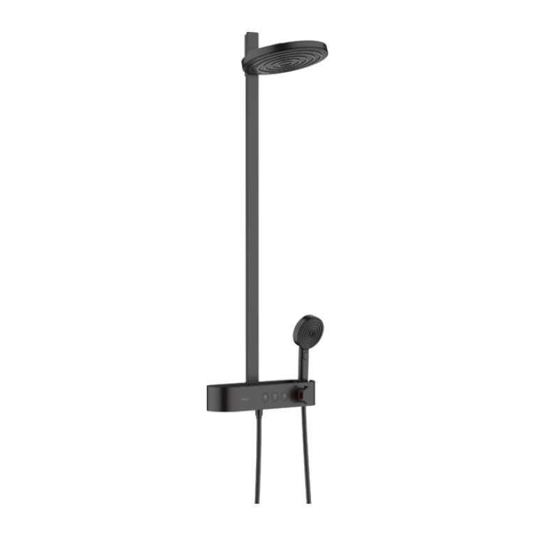 HANSGROHE PULSIFY Душевая стойка с термостатическим смесителем, верхним душем &Oslash;260 мм с 2 режимами, ручным душем и шлангом, цвет черный матовый/графит