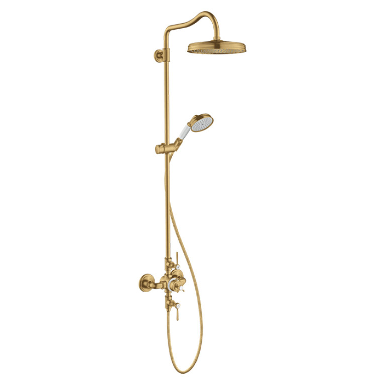 Axor Montreux Showerpipe Душевая стойка с термостатом и верхним душем 1jet, душ: d240 мм, шлангом и ручным душем, цвет: шлифованное золото