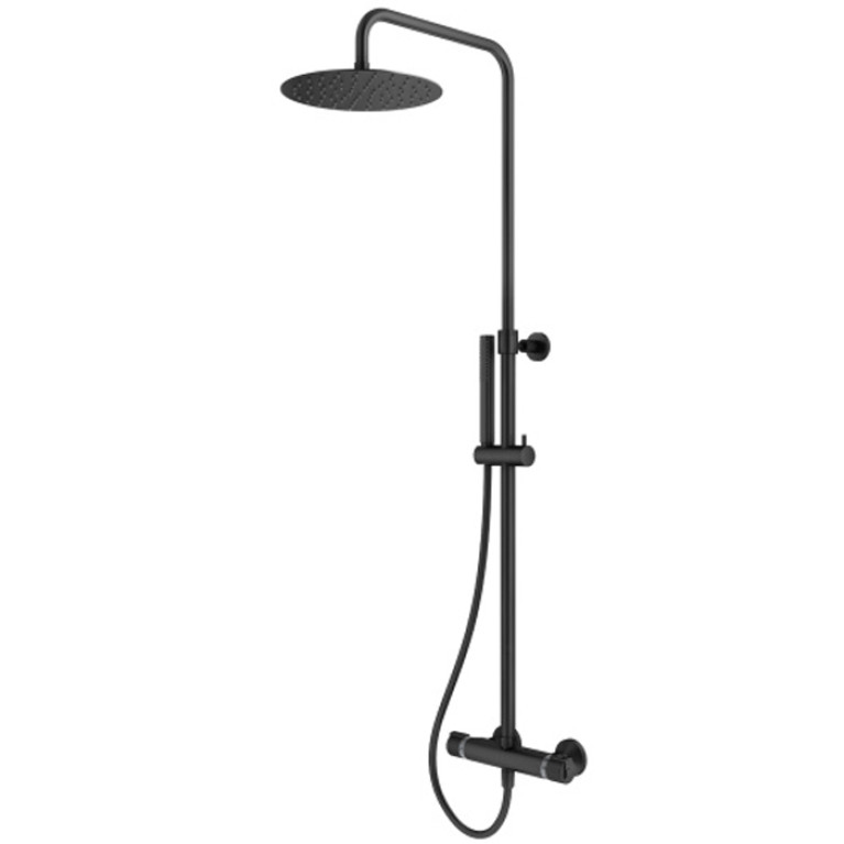 Plumberia Selection IXO Душевая колонна телескоп. терм., поворотная, верх.душ из нерж.стали 250мм,руч.душ 1 режим., шланг 150мм,черн.матов.