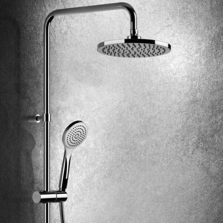 GESSI MINIMALISTIC SHOWER Душевая стойка с термостатическим смесителем, верхним душем &Oslash;300 мм., ручным душем и шлангом 1500 мм., цвет хром