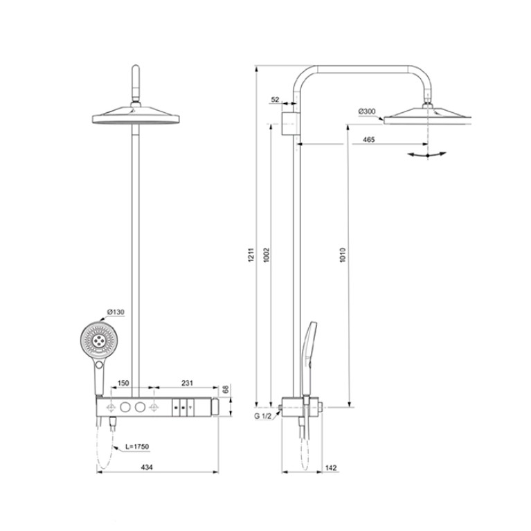 Ideal Standard Ceratherm Solos Душевая стойка, термостат, верхний душ 30см, руч.душ 13см, шланг 175см, цвет: хром
