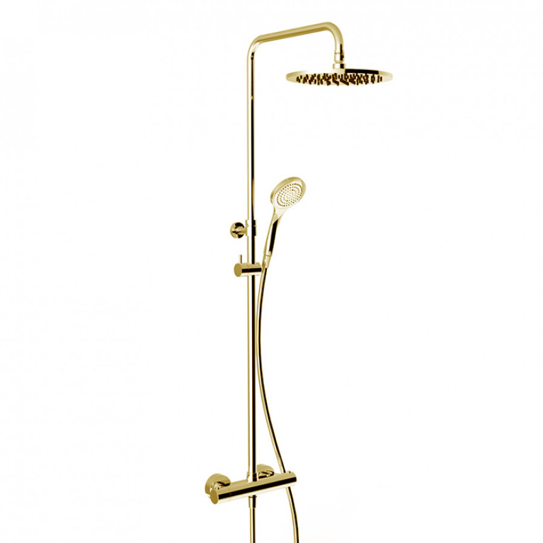 GESSI MINIMALISTIC SHOWER Душевая стойка с термостатическим смесителем, верхним душем &Oslash;250 мм., ручным душем и шлангом 1500 мм, цвет Gold PVD