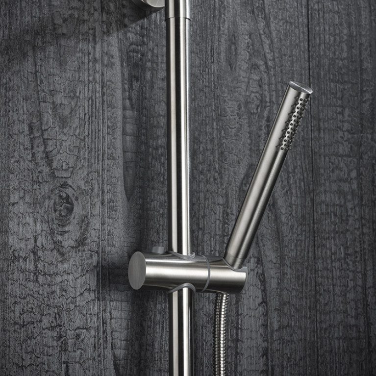 Newform X-Steel 316 Душевая стойка с термо смес., верхний душ 250 мм, ручной душ, шланг 150 см, цвет: нержавеющая сталь